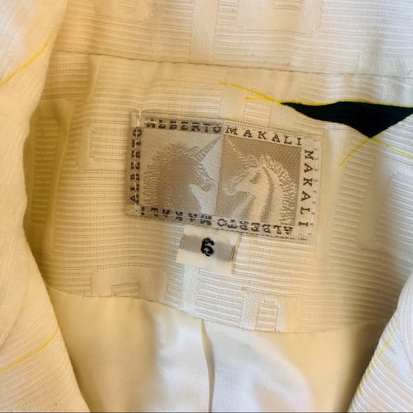 Vintage 90s Alberto Makali Dress and Jacket White Black Yellow Print Size 4 & 6 - Picture 9 of 16